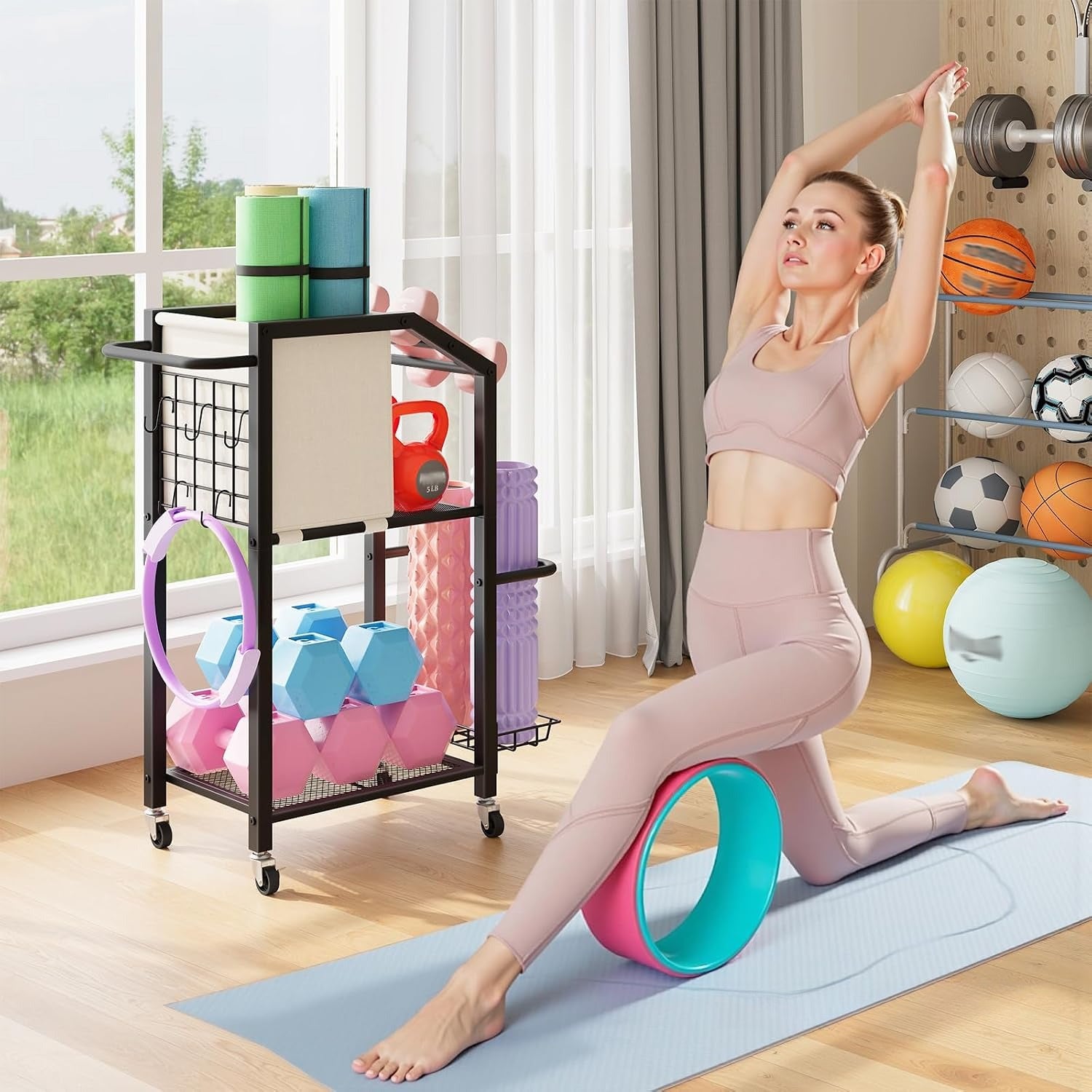 Rolling Home Gym Storage Rack