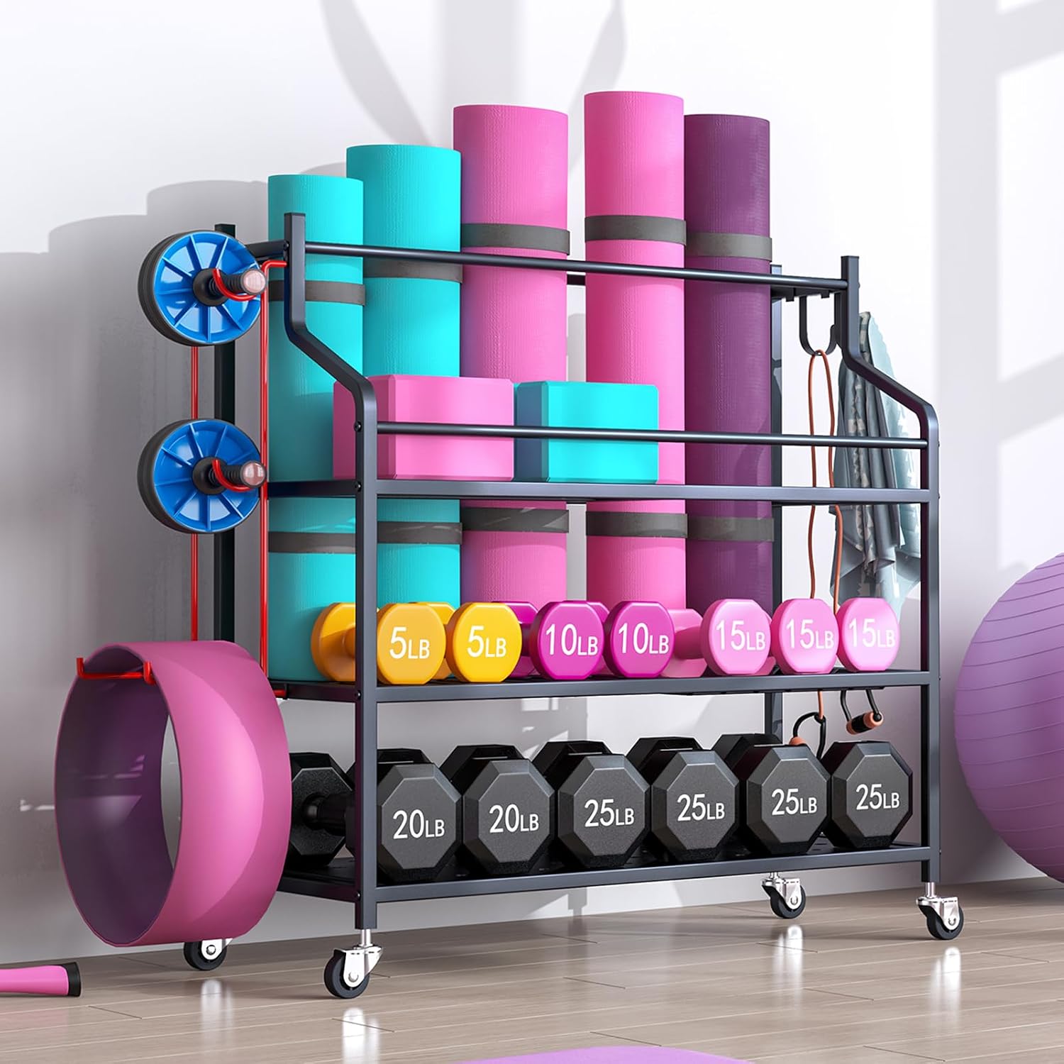 Multifunctional Rolling Yoga Mat Storage Cart
