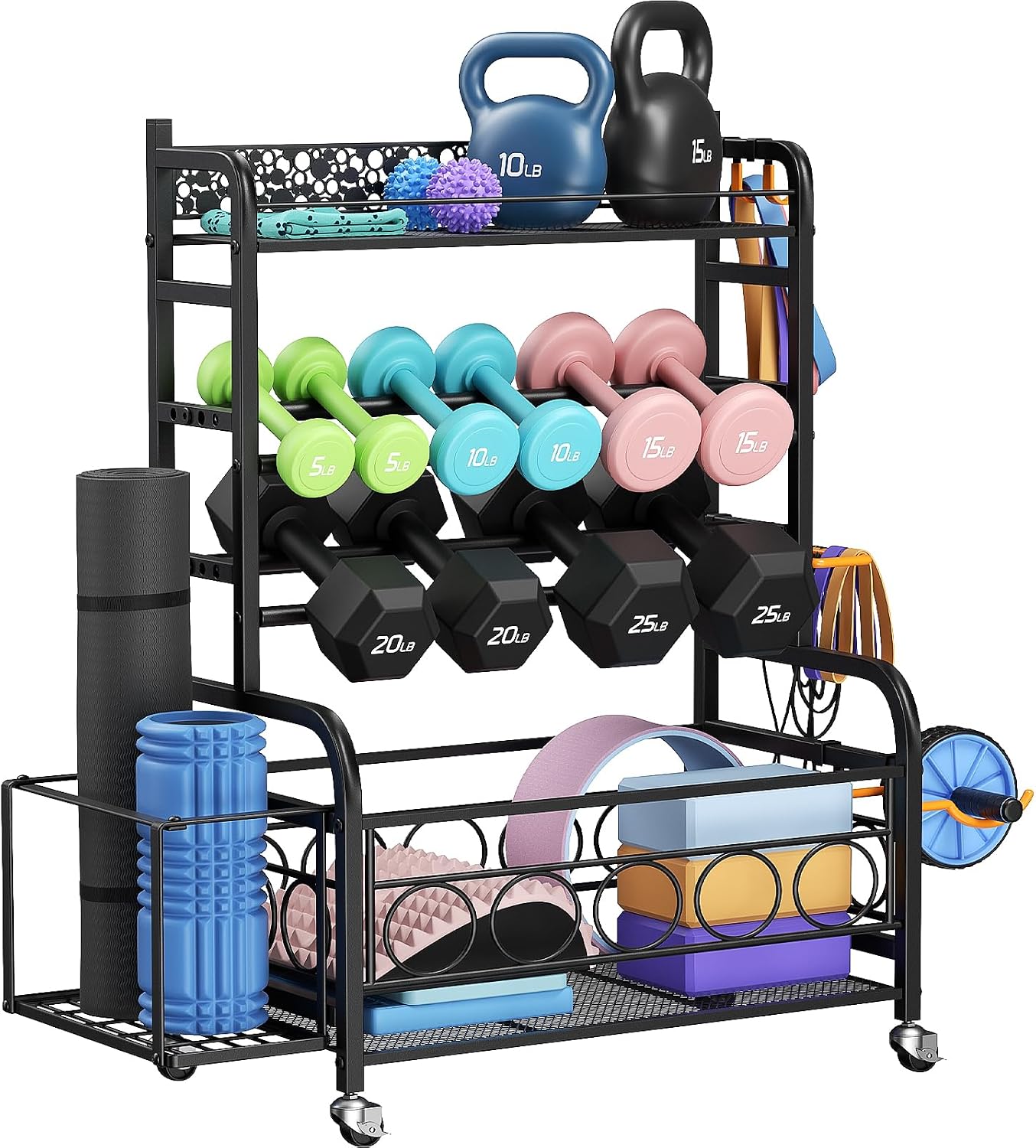 3-Tier Rolling Dumbbell Rack
