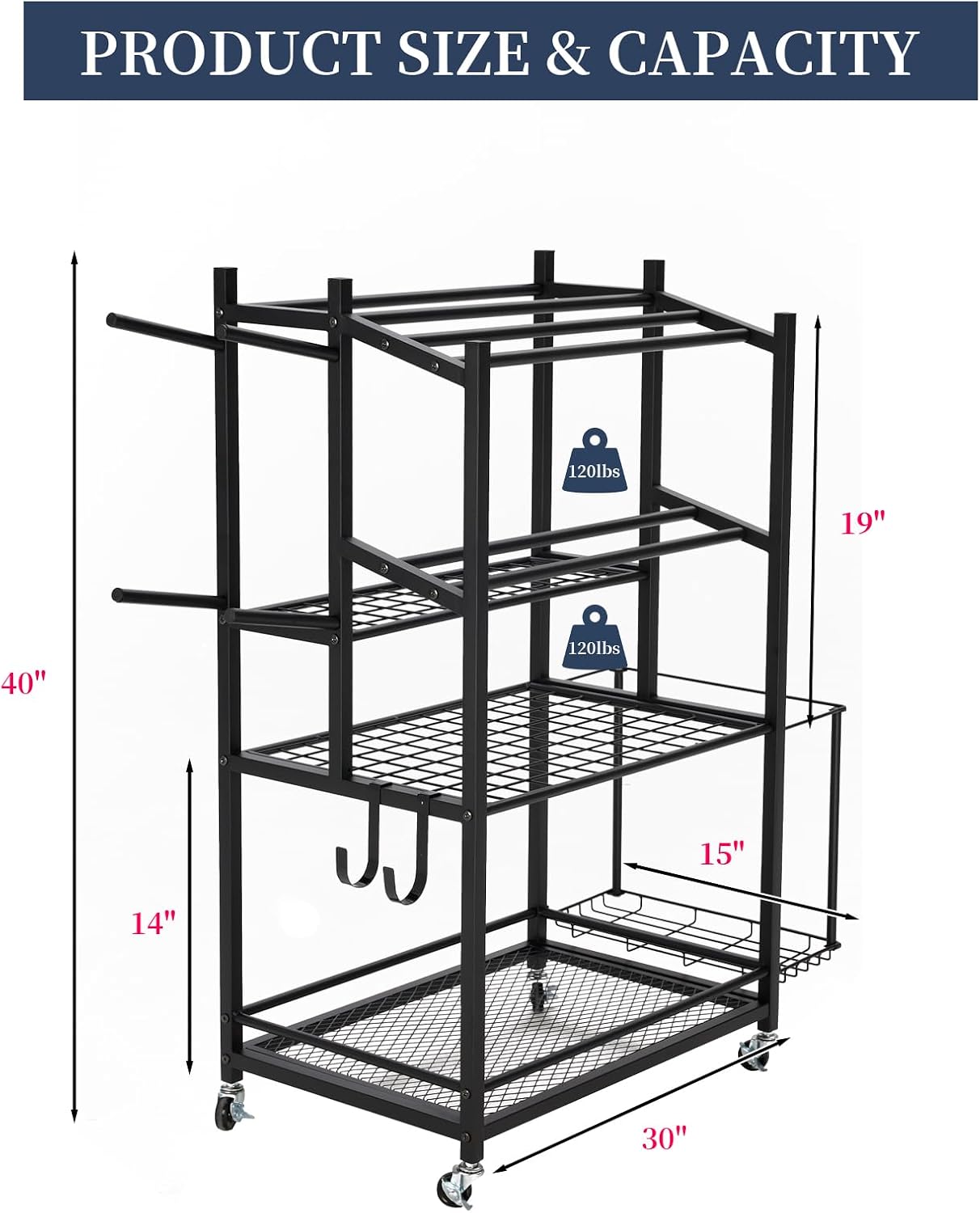 3-Tier Rolling Dumbbell Storage Cart