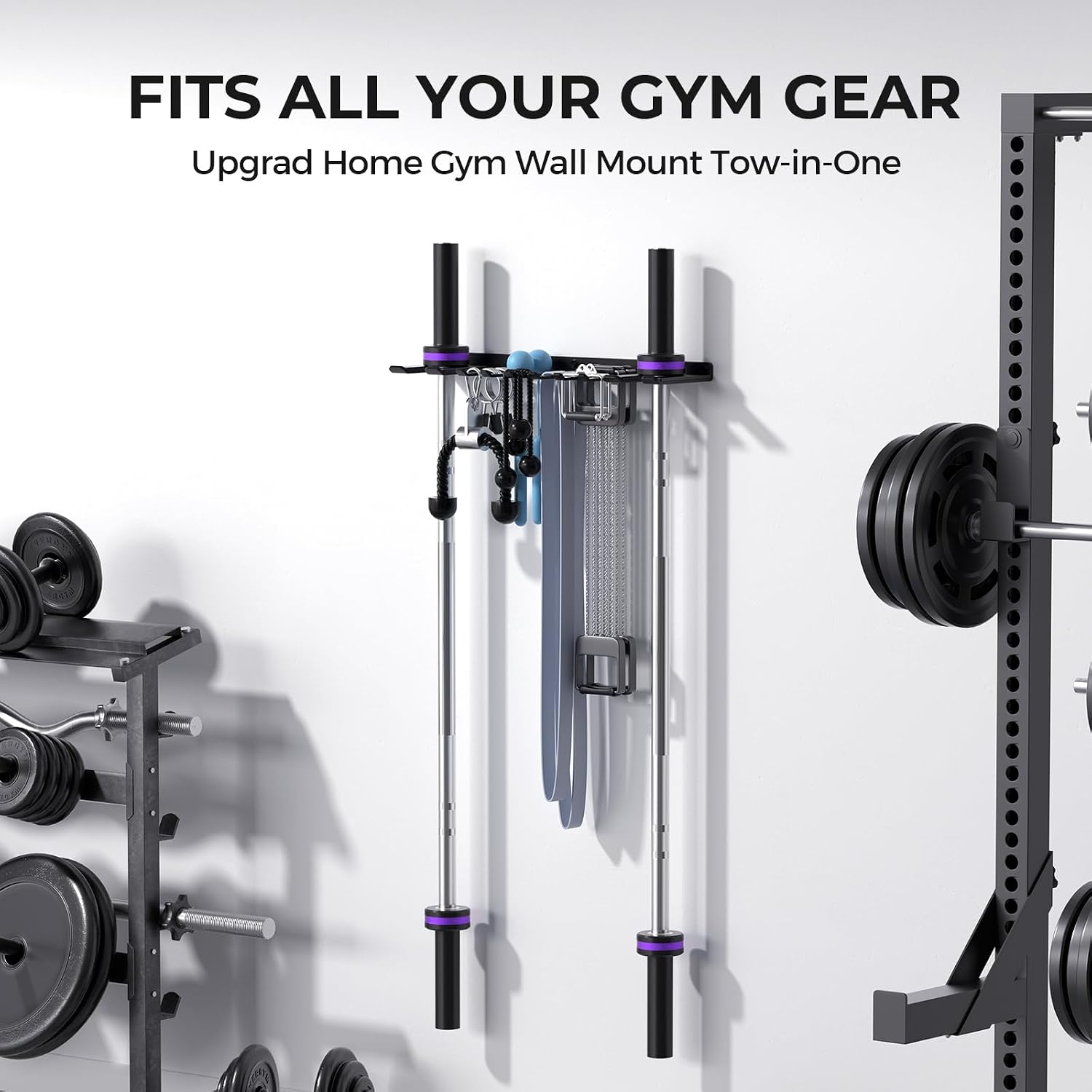 Wall Mount Gym Storage Rack with Heavy Duty Hooks