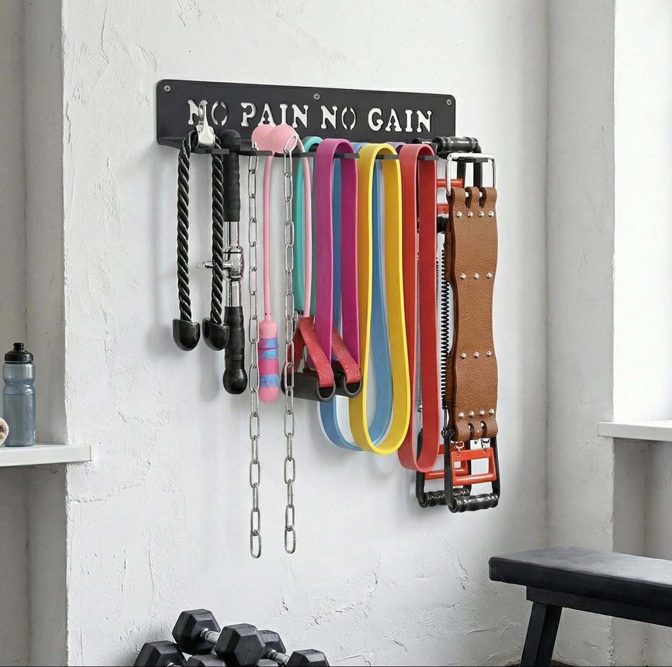 8-Hook Wall Mount Gym Accessory Rack