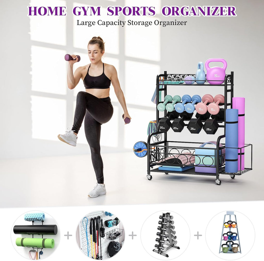 3-Tier Rolling Dumbbell Rack