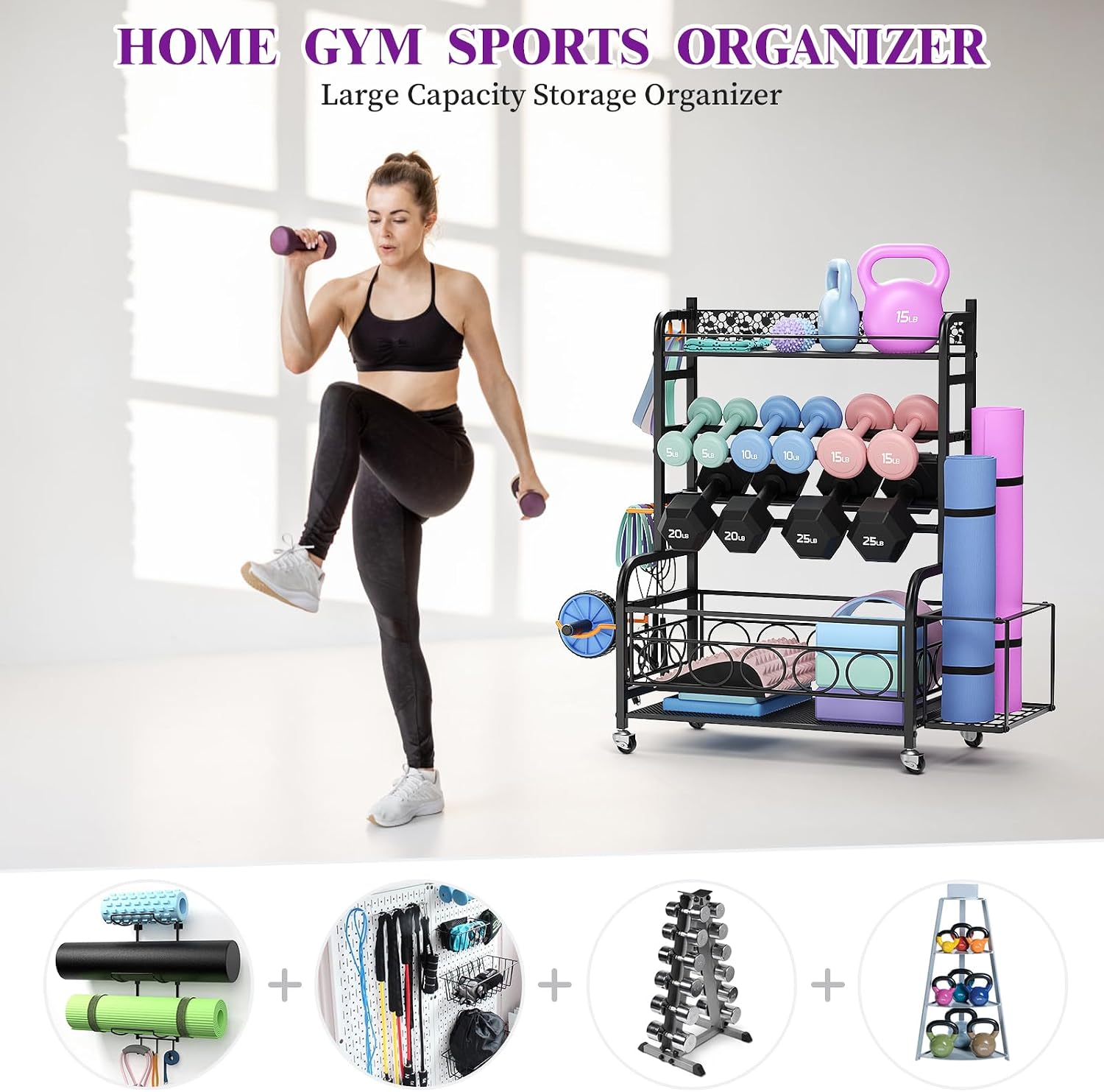 3-Tier Rolling Dumbbell Rack
