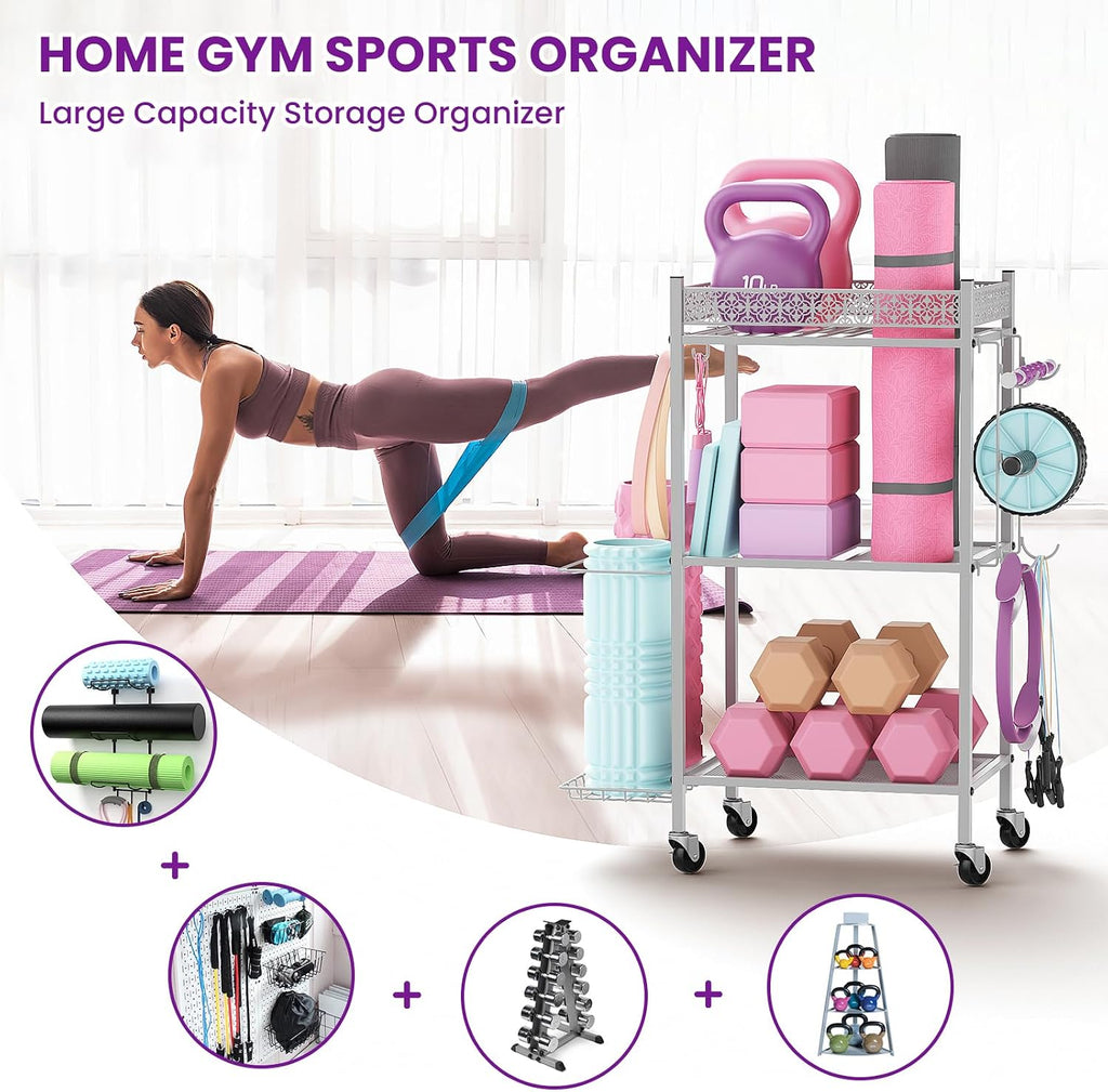 3-Tier Rolling Yoga Mat Storage Rack