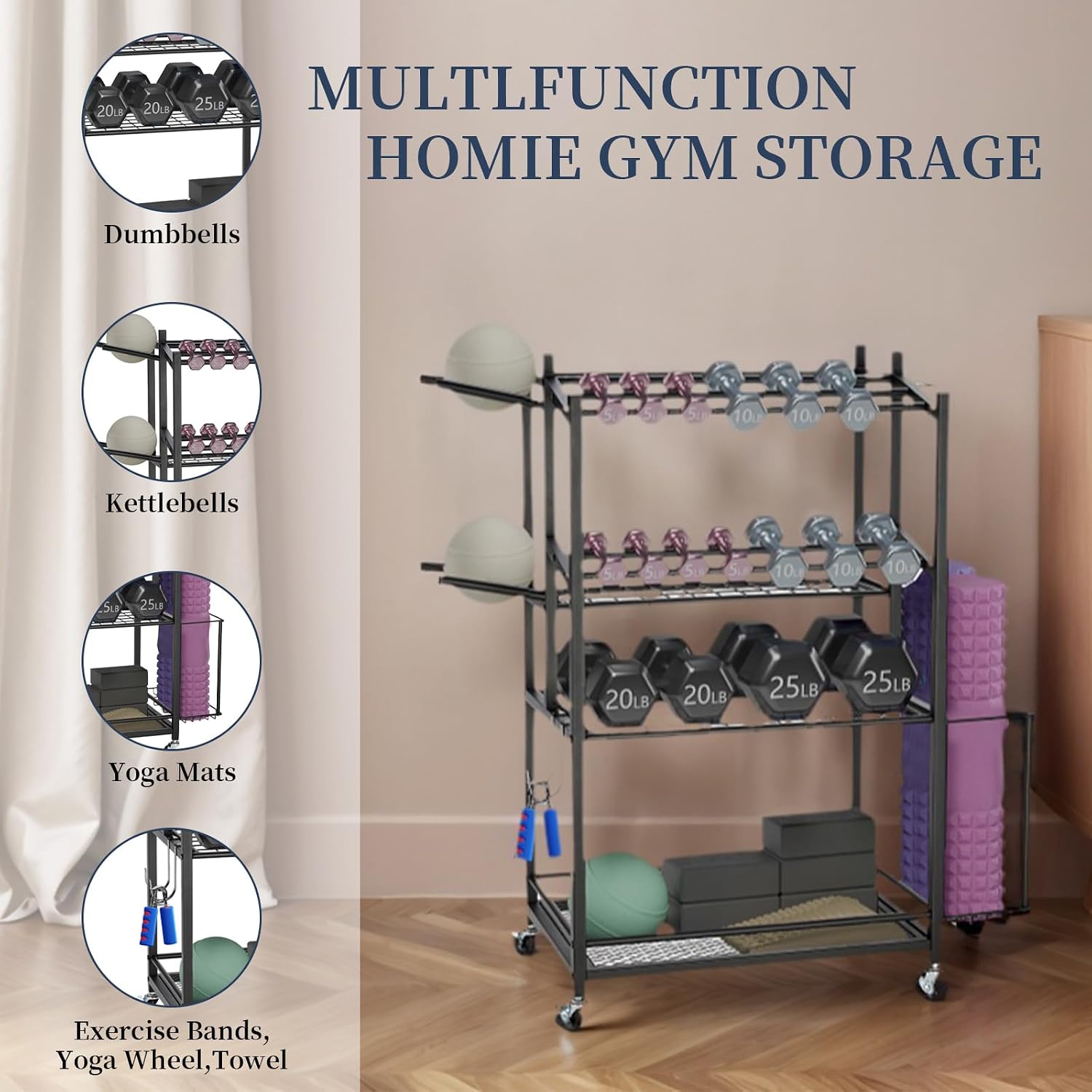3-Tier Rolling Dumbbell Storage Cart