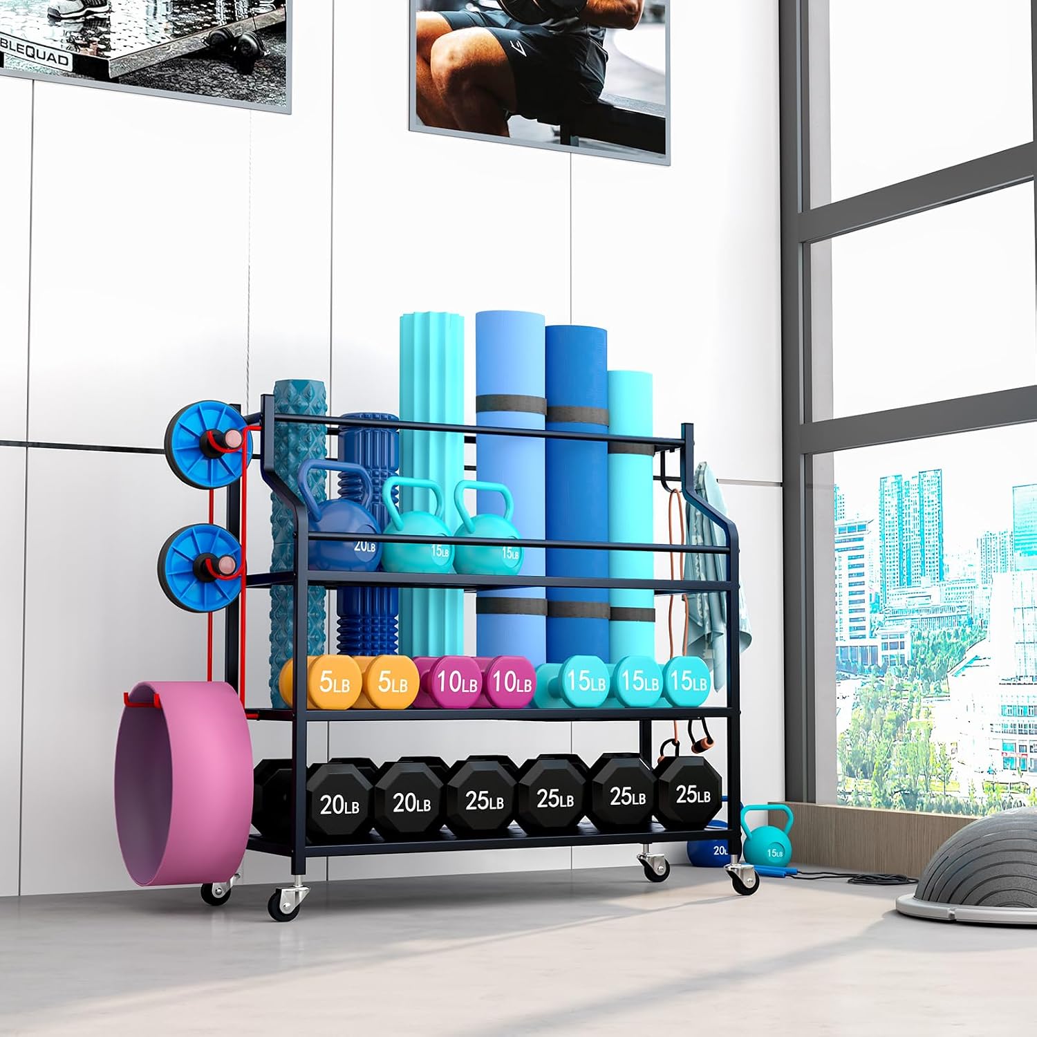 Multifunctional Rolling Yoga Mat Storage Cart