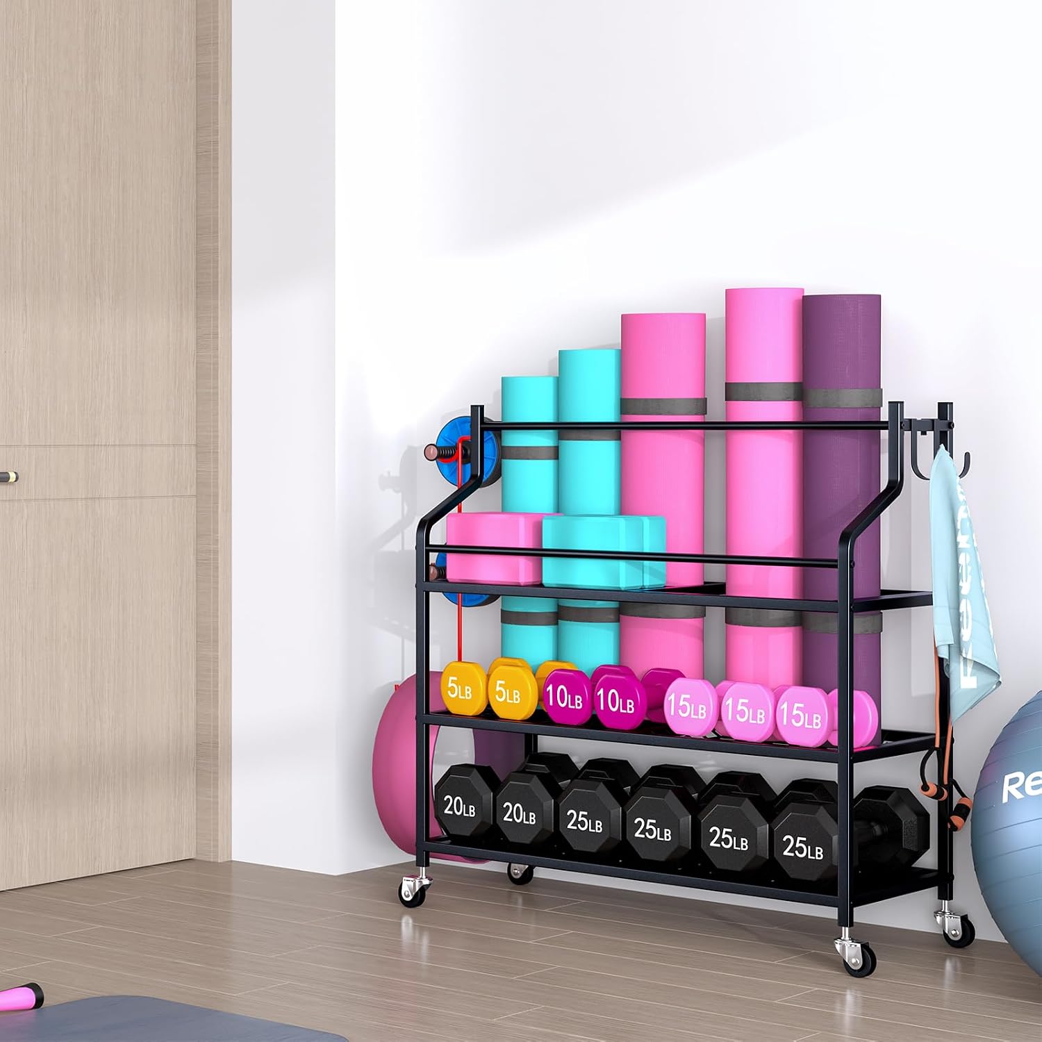 Multifunctional Rolling Yoga Mat Storage Cart