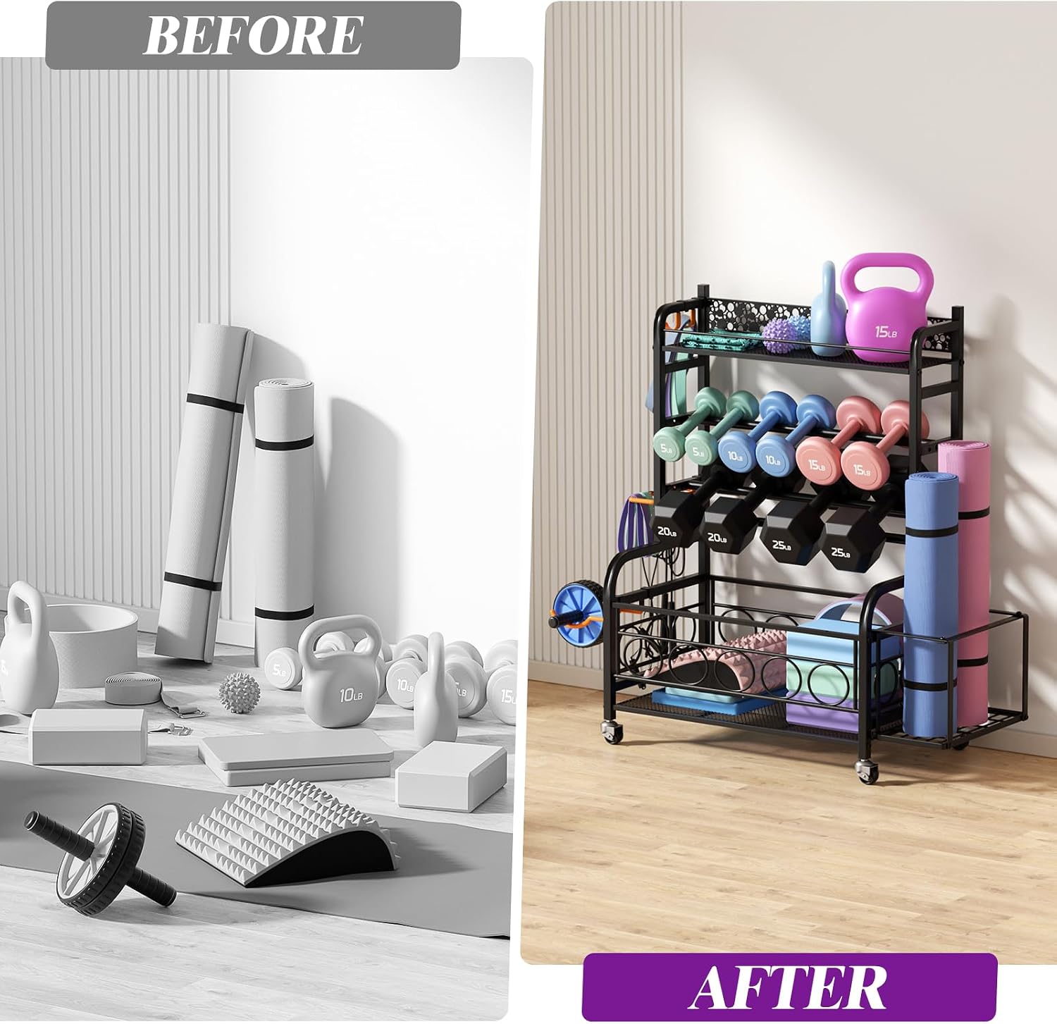 3-Tier Rolling Dumbbell Rack