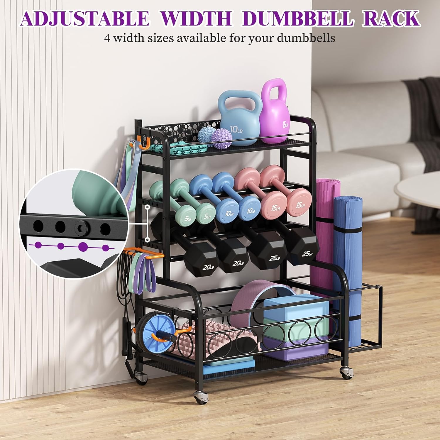 3-Tier Rolling Dumbbell Rack
