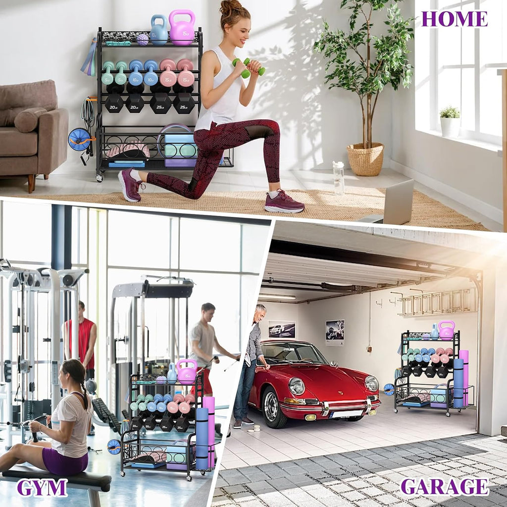 3-Tier Rolling Dumbbell Rack
