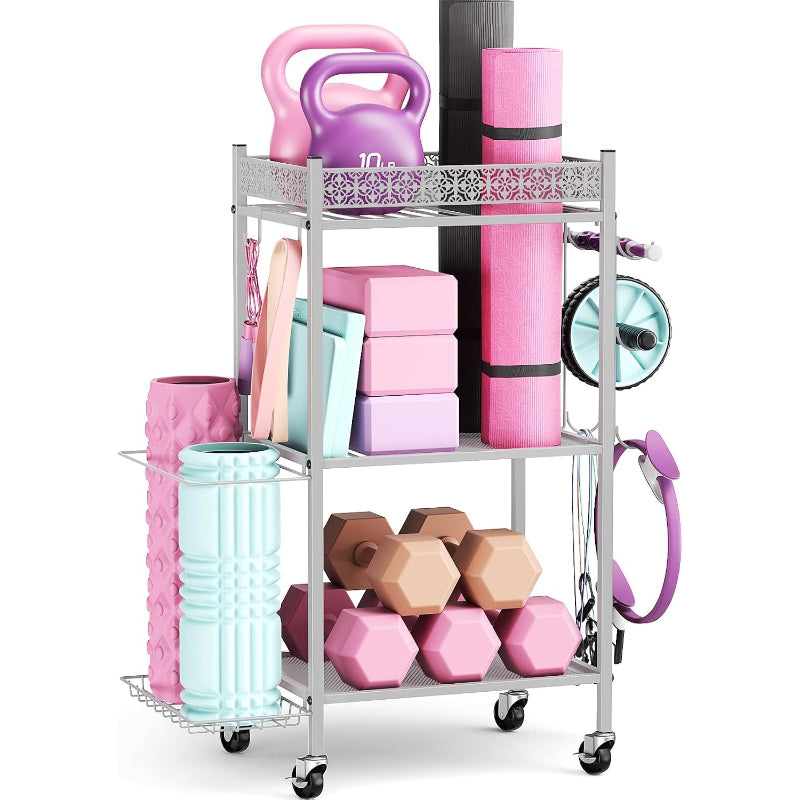 3-Tier Rolling Yoga Mat Storage Rack